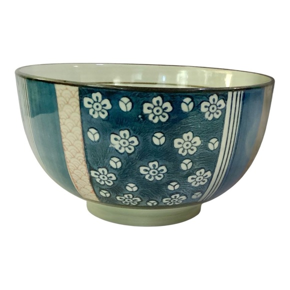 Japanese Iga-yaki Pottery Bowl – Blue White Floral – Signed – 6” - Picture 3 of 5